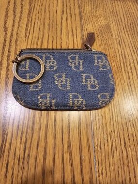 Dooney & Bourke Denim Monogram Coin Pouch with Gold Accents